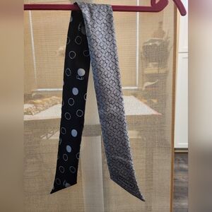 Coach Black & Gray Reversible Silk Twilly Ponytail Tie Scarf -lot 1004